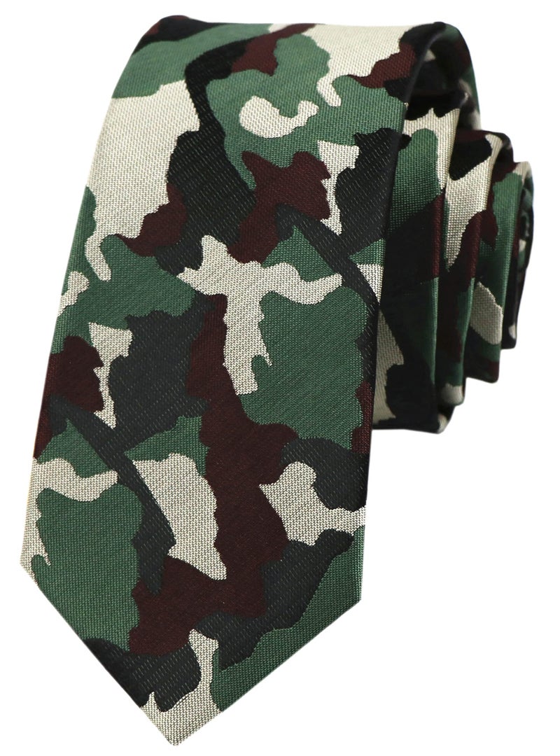 Ctskyte Slim Silk Necktie for Men Woven Jacquard Patterned Business Wedding Skinny Ties (Camouflage, One Size) - Image 1
